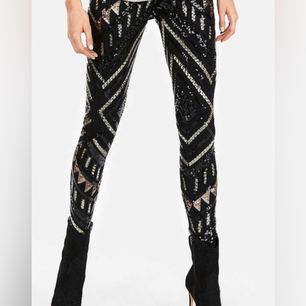 Gold and black sequin leggings